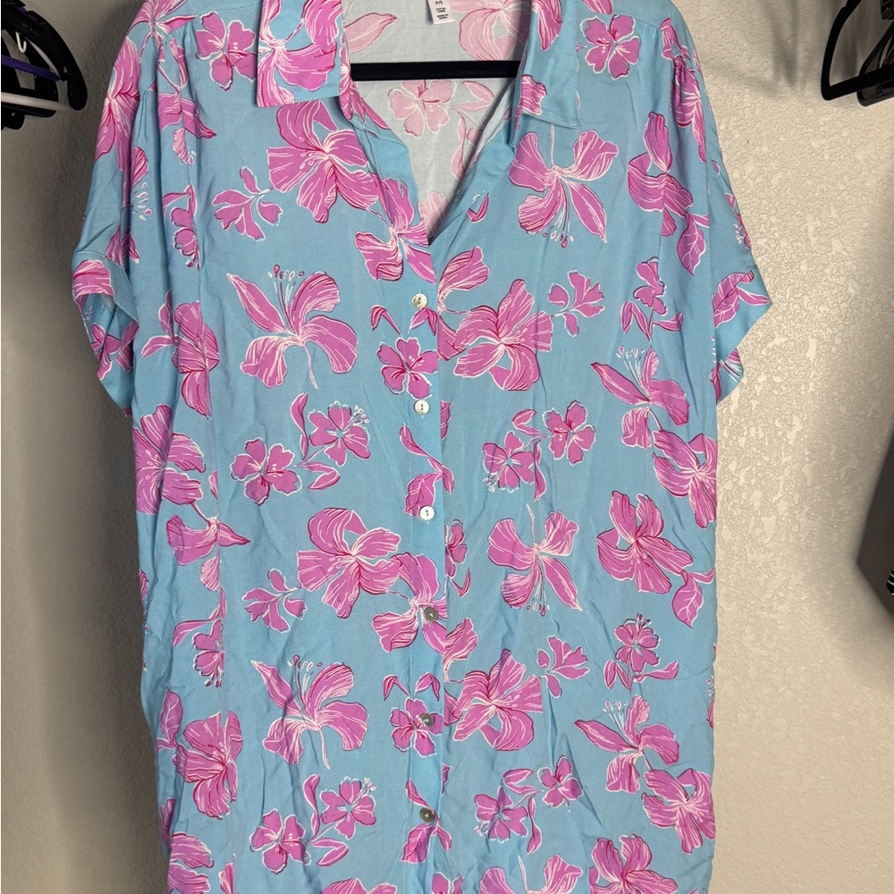 Floral Pink and Blue Women's Swim Coverup